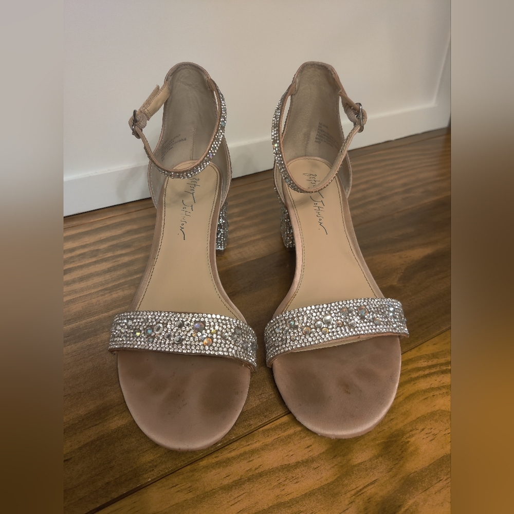 Kami Glass Rhinestone Ankle Strap Block Heel Sandals - Picture 2 of 10